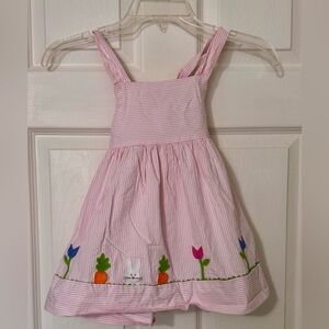 Florence Eiseman White & Pink Easter Seersucker Dress-bunny, carrots, & tulips
